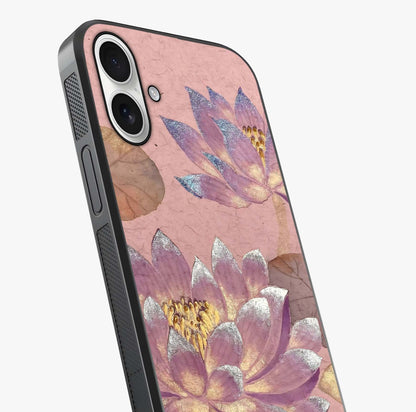 Blossom Mist Lotus Glass Case captured at a warm angle highlighting gloss, texture and premium glass finish.
