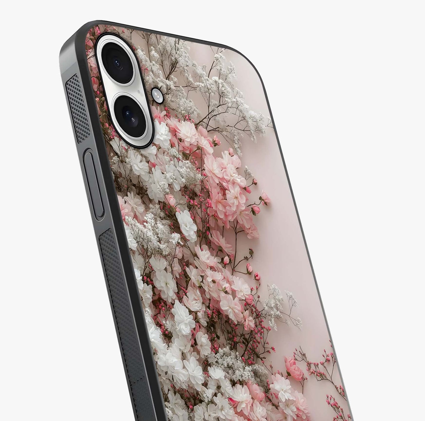 Blush Blossom Cloud Glass Case captured at a warm angle highlighting gloss, texture and premium glass finish.