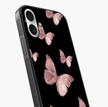 Butterfly Pattern Glass Case captured at a warm angle highlighting gloss, texture and premium glass finish.