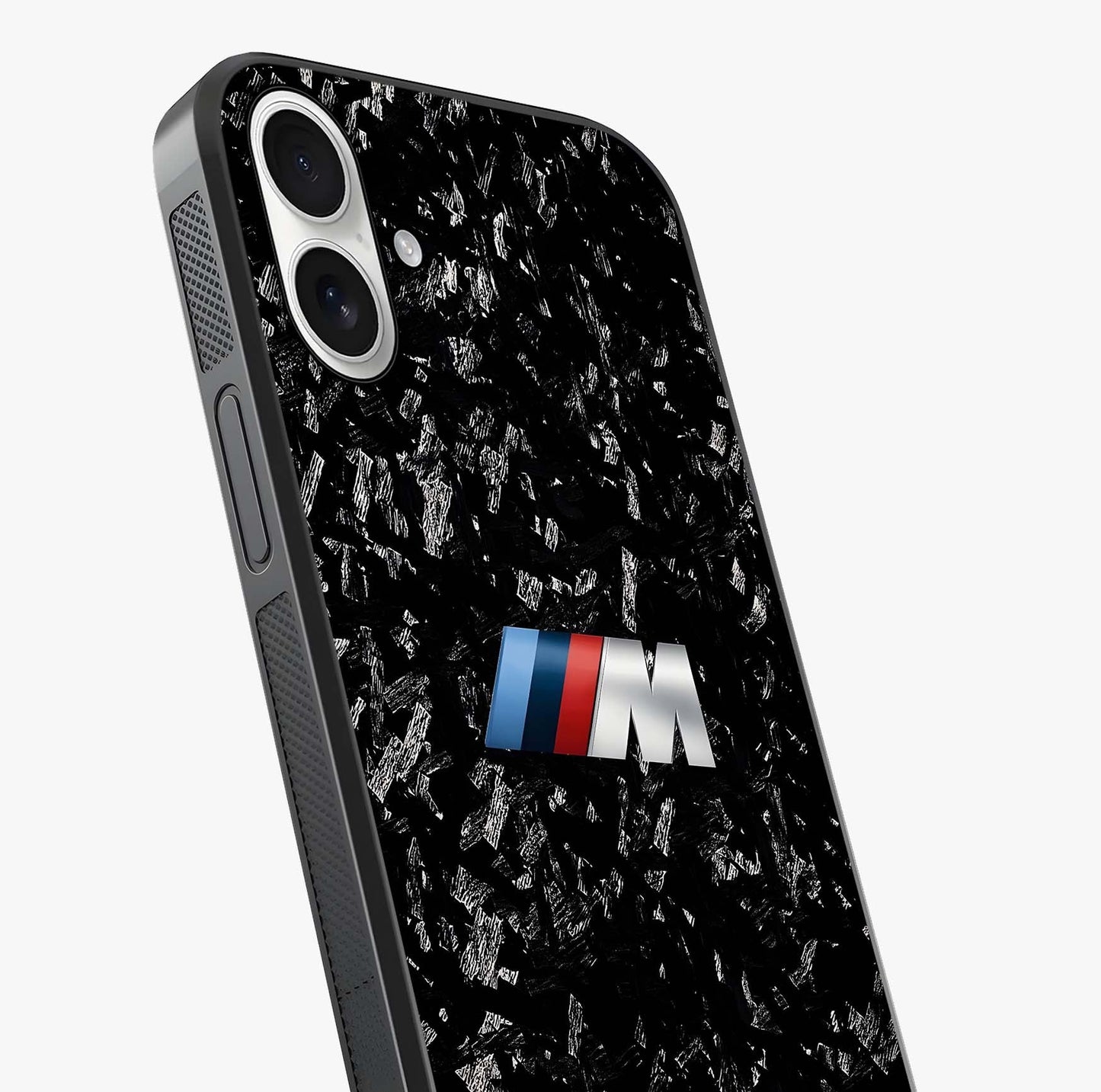 Carbon Speed Mark Glass Case captured at a warm angle highlighting gloss, texture and premium glass finish.