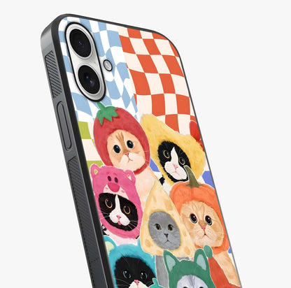 Cats In Fruits Glass Case captured at a warm angle highlighting gloss, texture and premium glass finish.