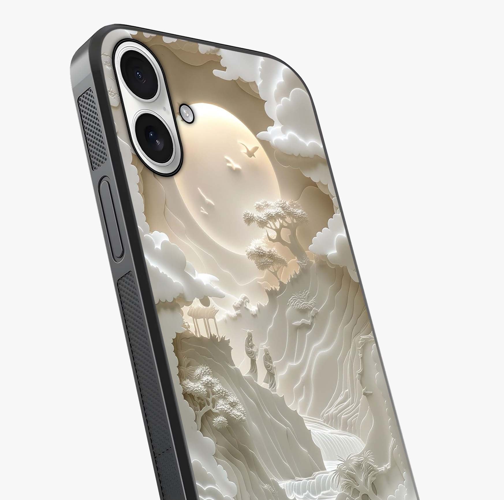 Celestial Origami Glass Case captured at a warm angle highlighting gloss, texture and premium glass finish.