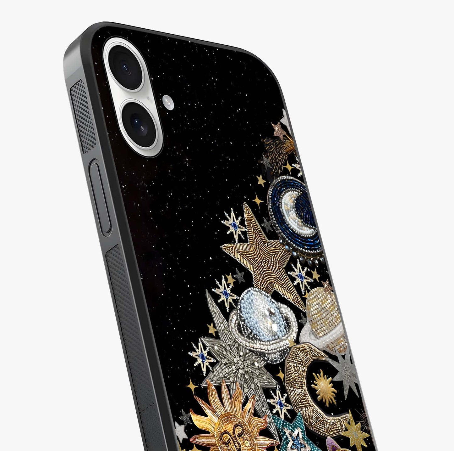 Cosmic Sparkle Dreams Glass Case captured at a warm angle highlighting gloss, texture and premium glass finish.
