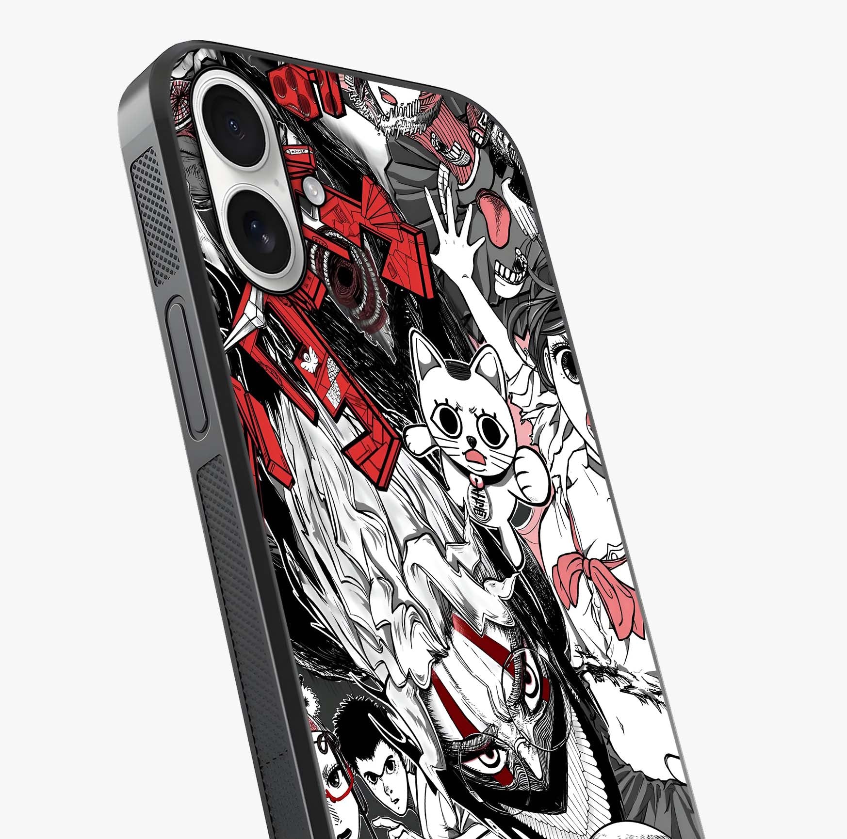 Crimson Chaos Panel Glass Case captured at a warm angle highlighting gloss, texture and premium glass finish.