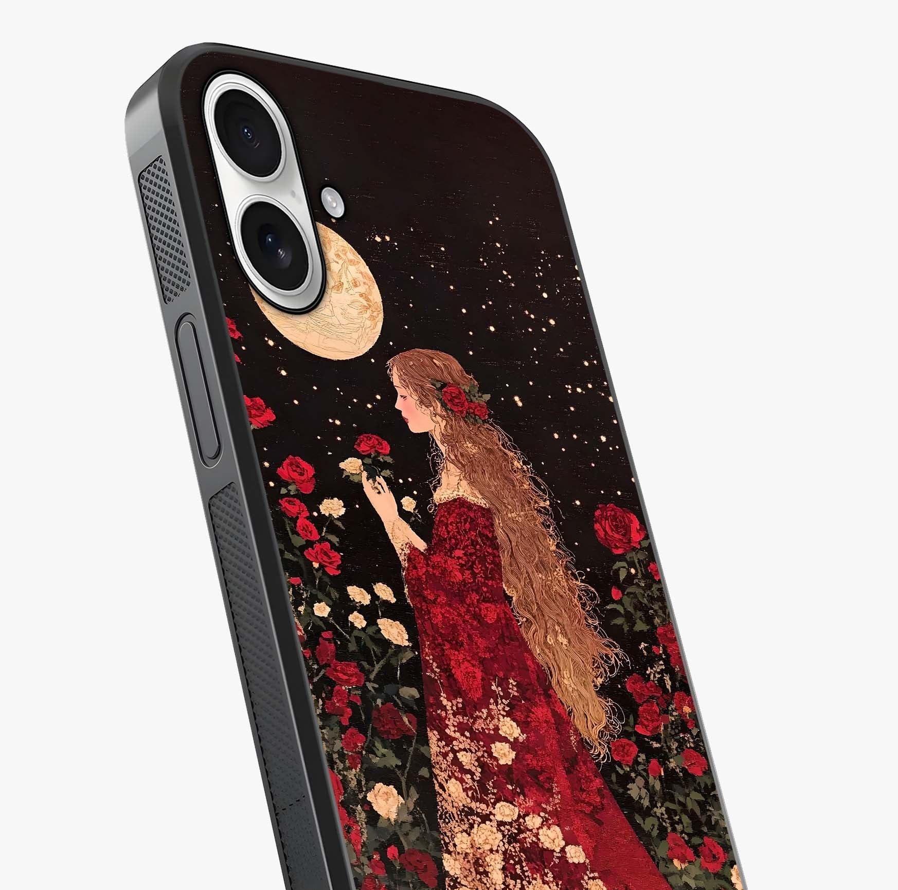 Crimson Dreams Glass Case captured at a warm angle highlighting gloss, texture and premium glass finish.