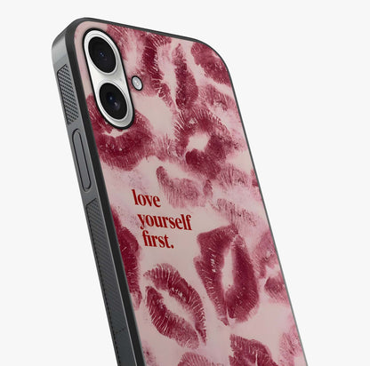 Crimson Kiss Love Glass Case captured at a warm angle highlighting gloss, texture and premium glass finish.