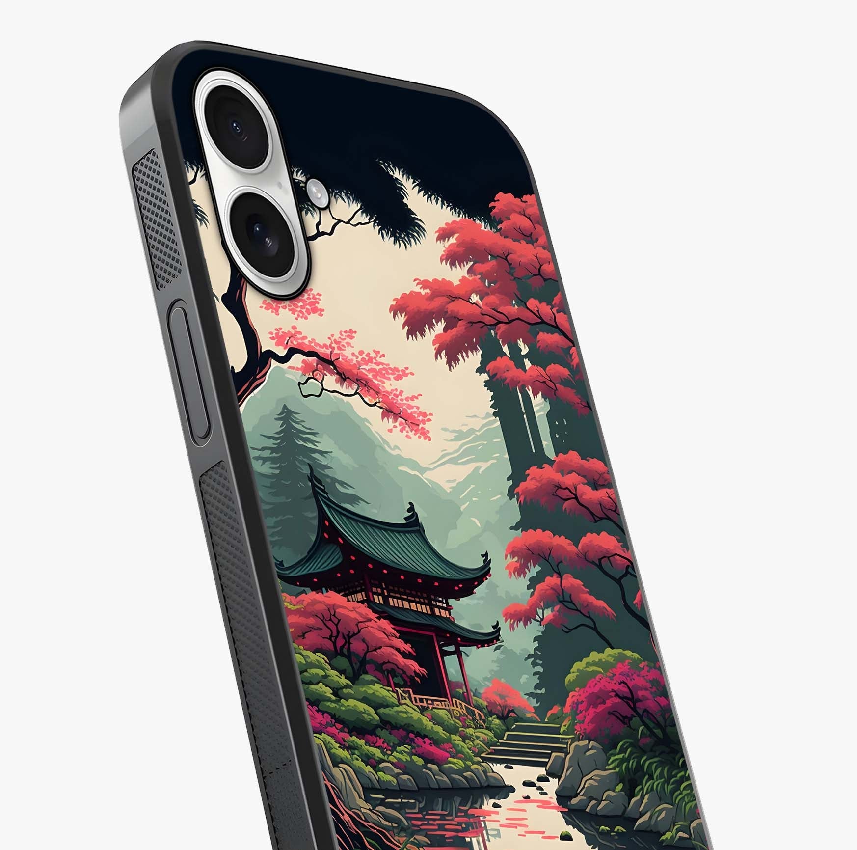 Crimson Temple View Glass Case captured at a warm angle highlighting gloss, texture and premium glass finish.
