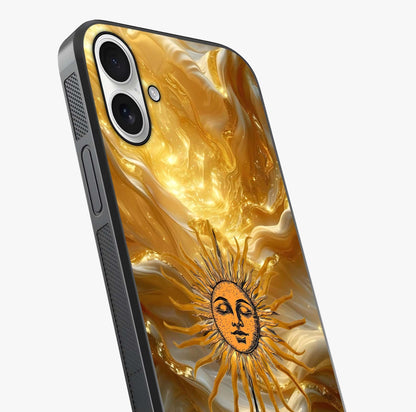 Eternal Golden Glow Glass Case captured at a warm angle highlighting gloss, texture and premium glass finish.
