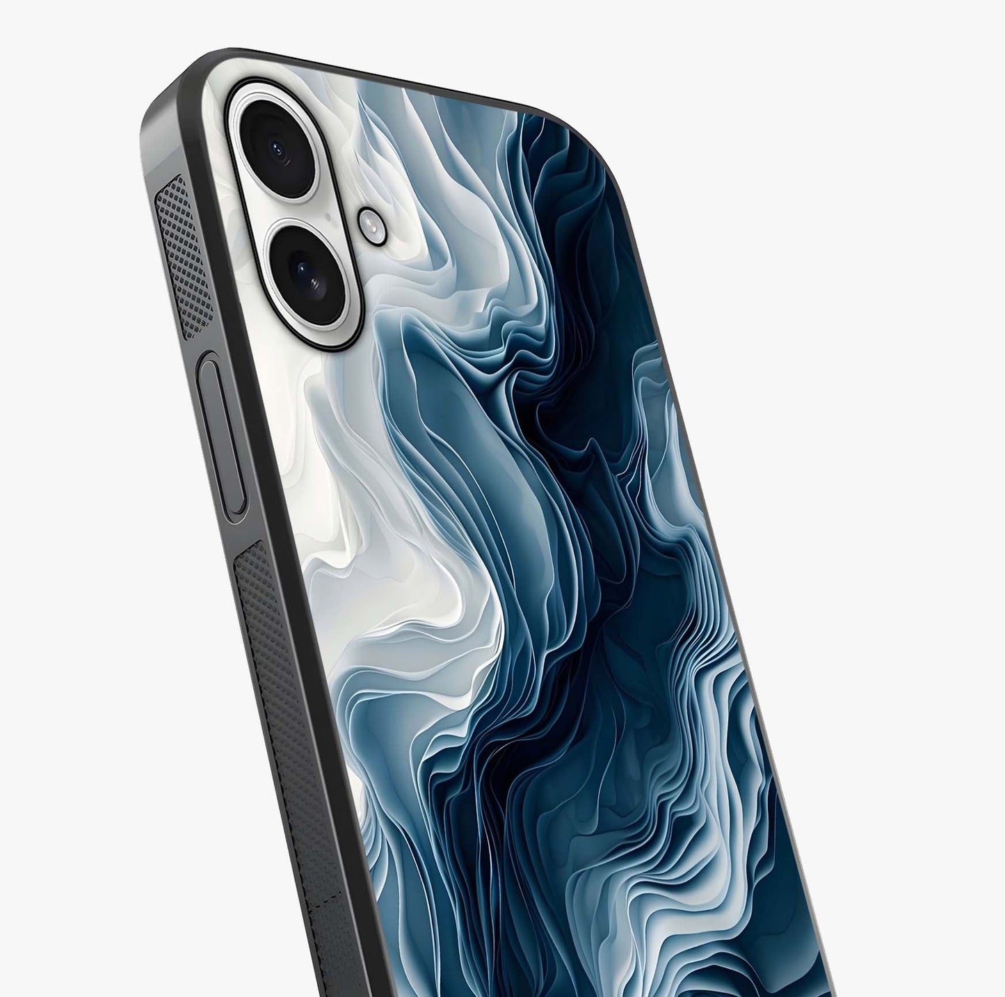 Ethereal Paper Marble Glass Case captured at a warm angle highlighting gloss, texture and premium glass finish.