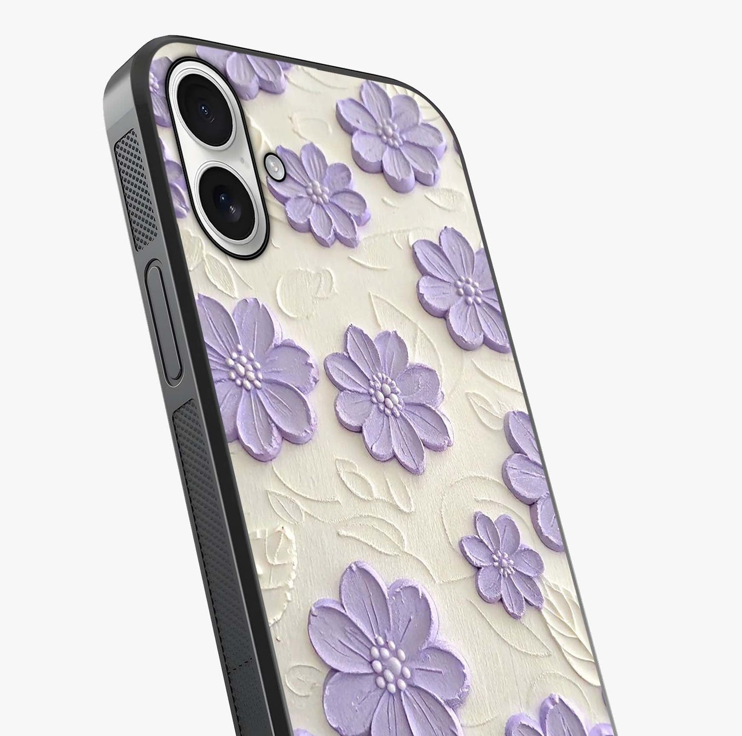Floral Wall Art With Purple Flowers Glass Case captured at a warm angle highlighting gloss, texture and premium glass finish.