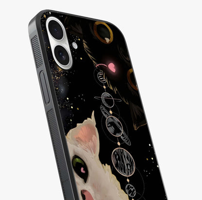 Galactic Cat Glass Case captured at a warm angle highlighting gloss, texture and premium glass finish.