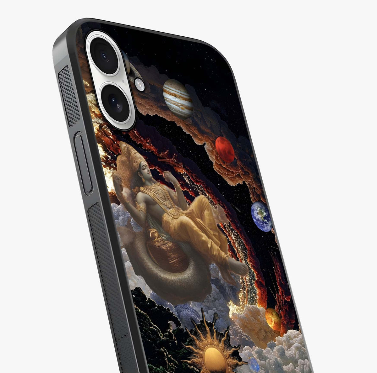 Galactic Divine God Glass Case captured at a warm angle highlighting gloss, texture and premium glass finish.
