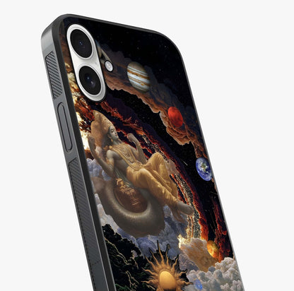Galactic Divine God Glass Case captured at a warm angle highlighting gloss, texture and premium glass finish.