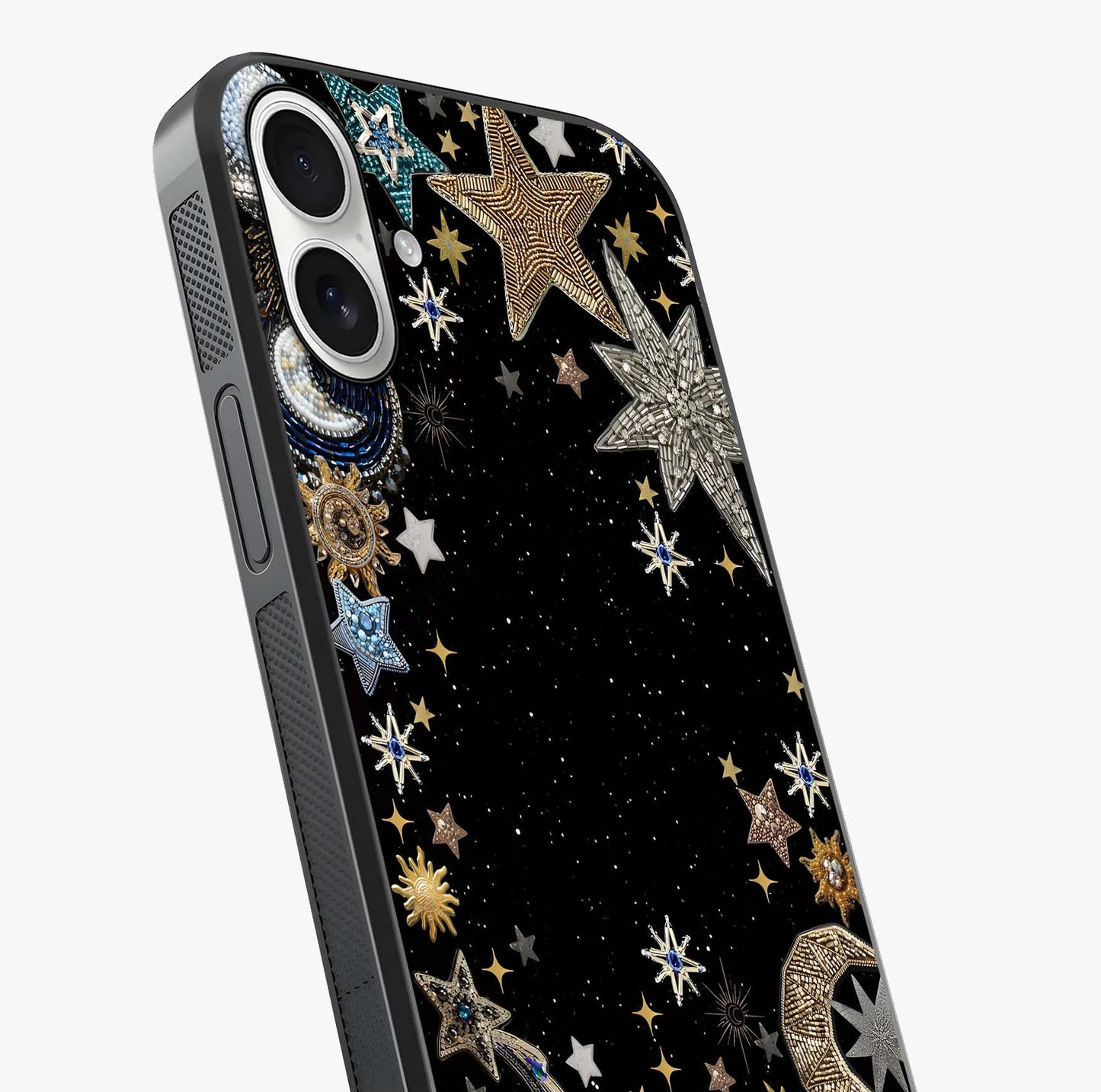Galactic Jewel Stars Glass Case captured at a warm angle highlighting gloss, texture and premium glass finish.