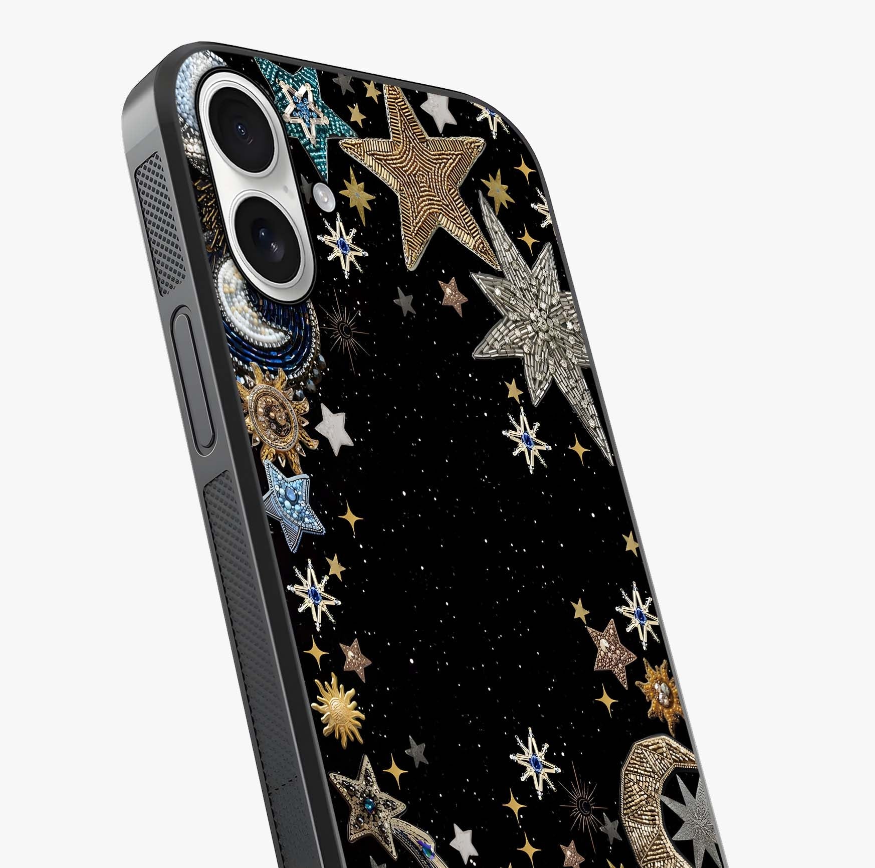 Galactic Jewel Stars Glass Case captured at a warm angle highlighting gloss, texture and premium glass finish.