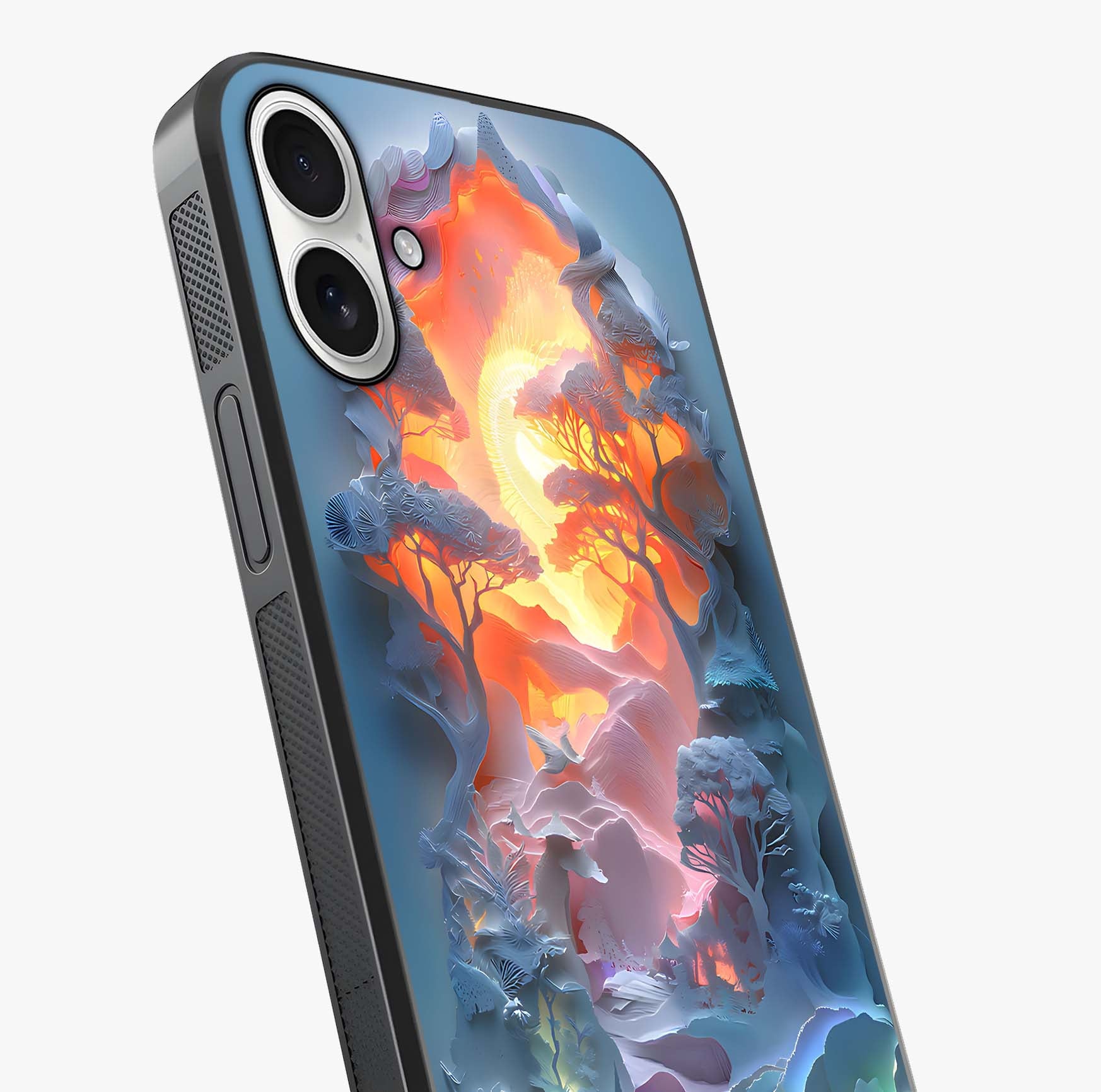 Glow Forest Portal Glass Case captured at a warm angle highlighting gloss, texture and premium glass finish.