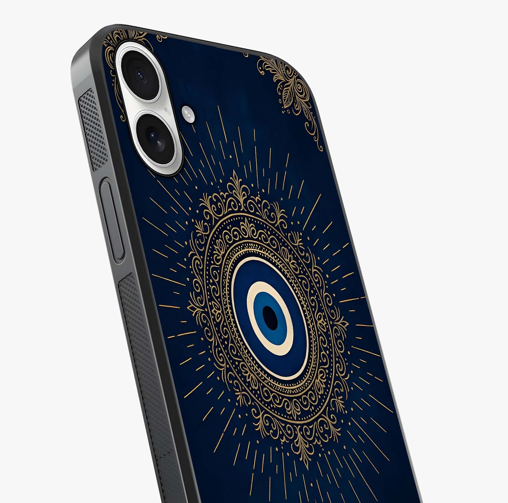 Golden Celestial Charm Glass Case captured at a warm angle highlighting gloss, texture and premium glass finish.