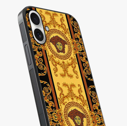 Golden Lotus Glow Glass Case captured at a warm angle highlighting gloss, texture and premium glass finish.