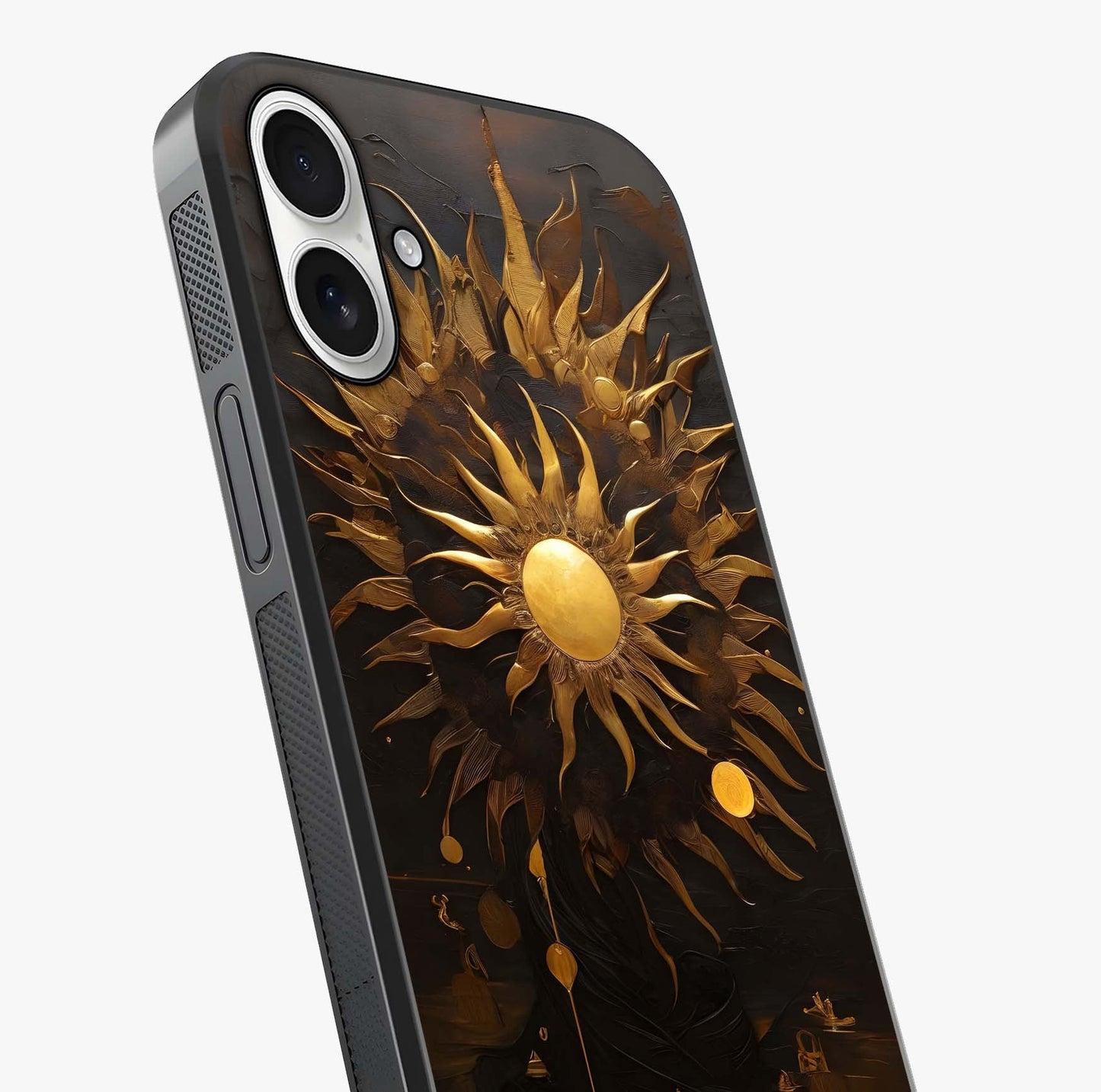 Golden Stallion Moonride Glass Case captured at a warm angle highlighting gloss, texture and premium glass finish.