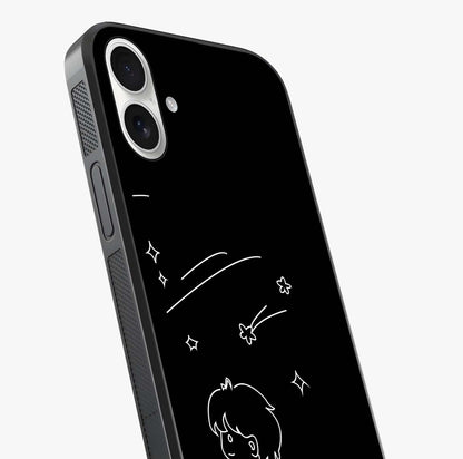 Line Art Boy With Shooting Stars Glass Case captured at a warm angle highlighting gloss, texture and premium glass finish.