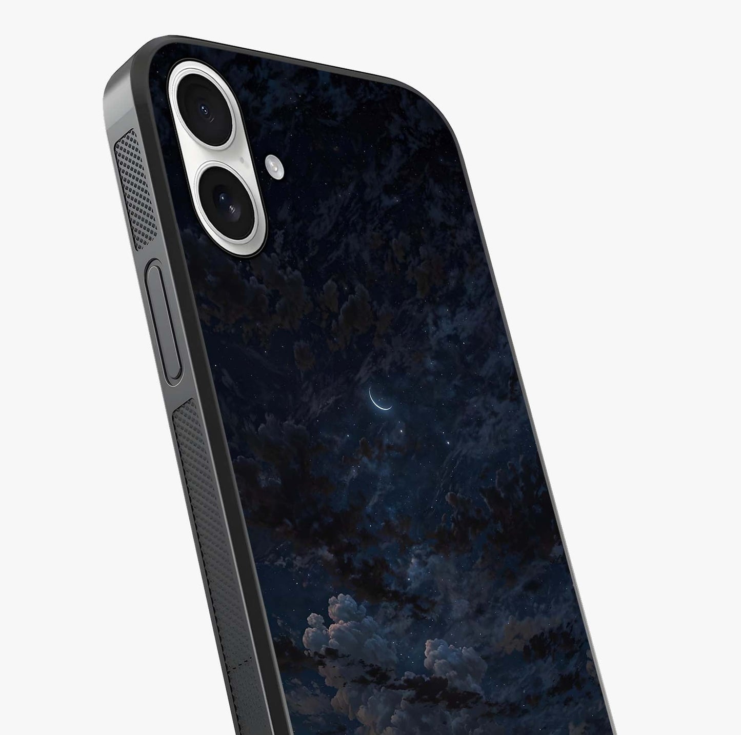 Lunar Veil Silence Glass Case captured at a warm angle highlighting gloss, texture and premium glass finish.