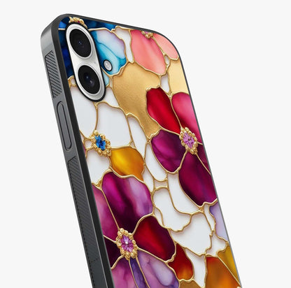 Marble Flower Pattern Glass Case captured at a warm angle highlighting gloss, texture and premium glass finish.