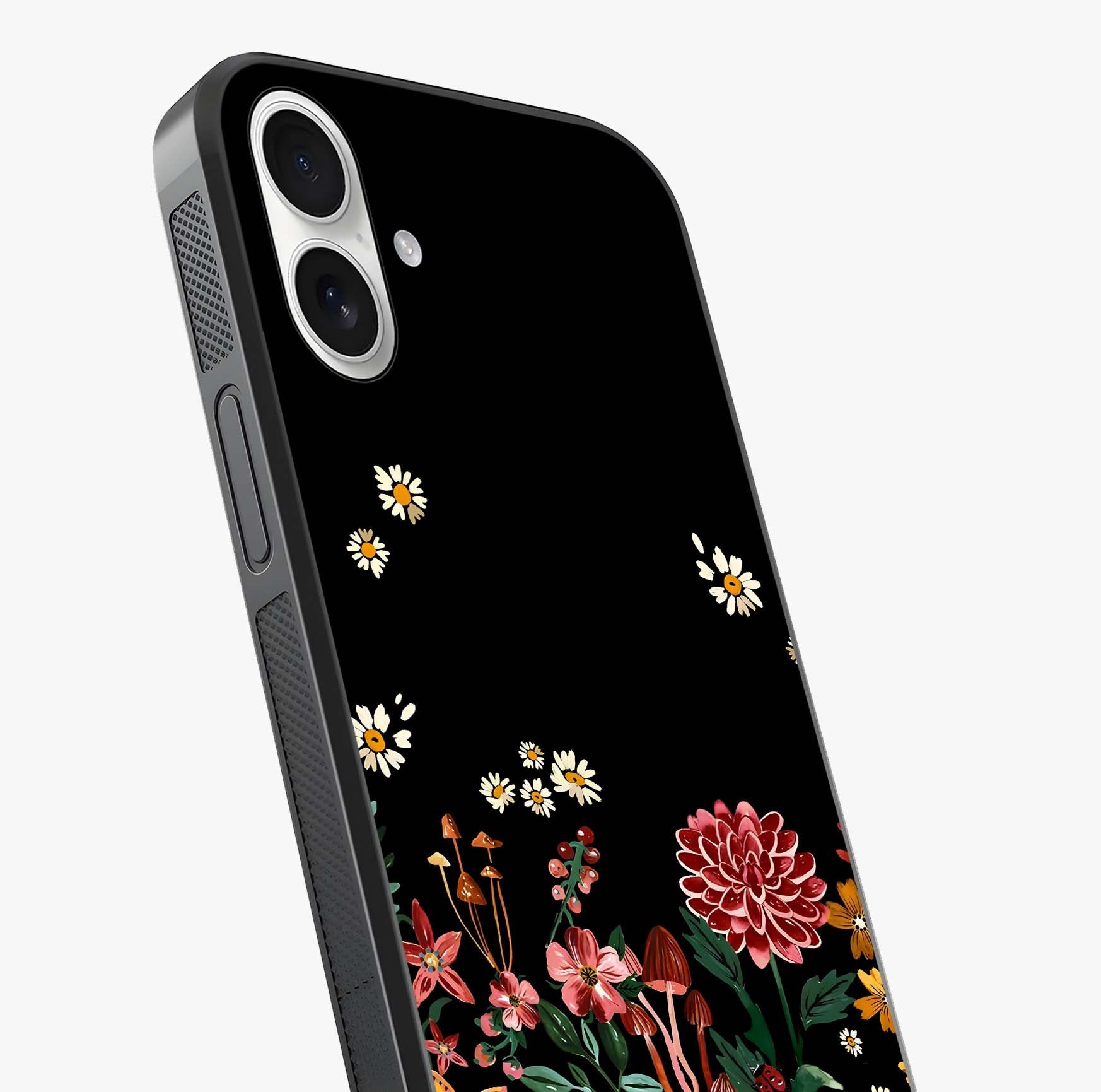Midnight Bloom Pattern Glass Case captured at a warm angle highlighting gloss, texture and premium glass finish.