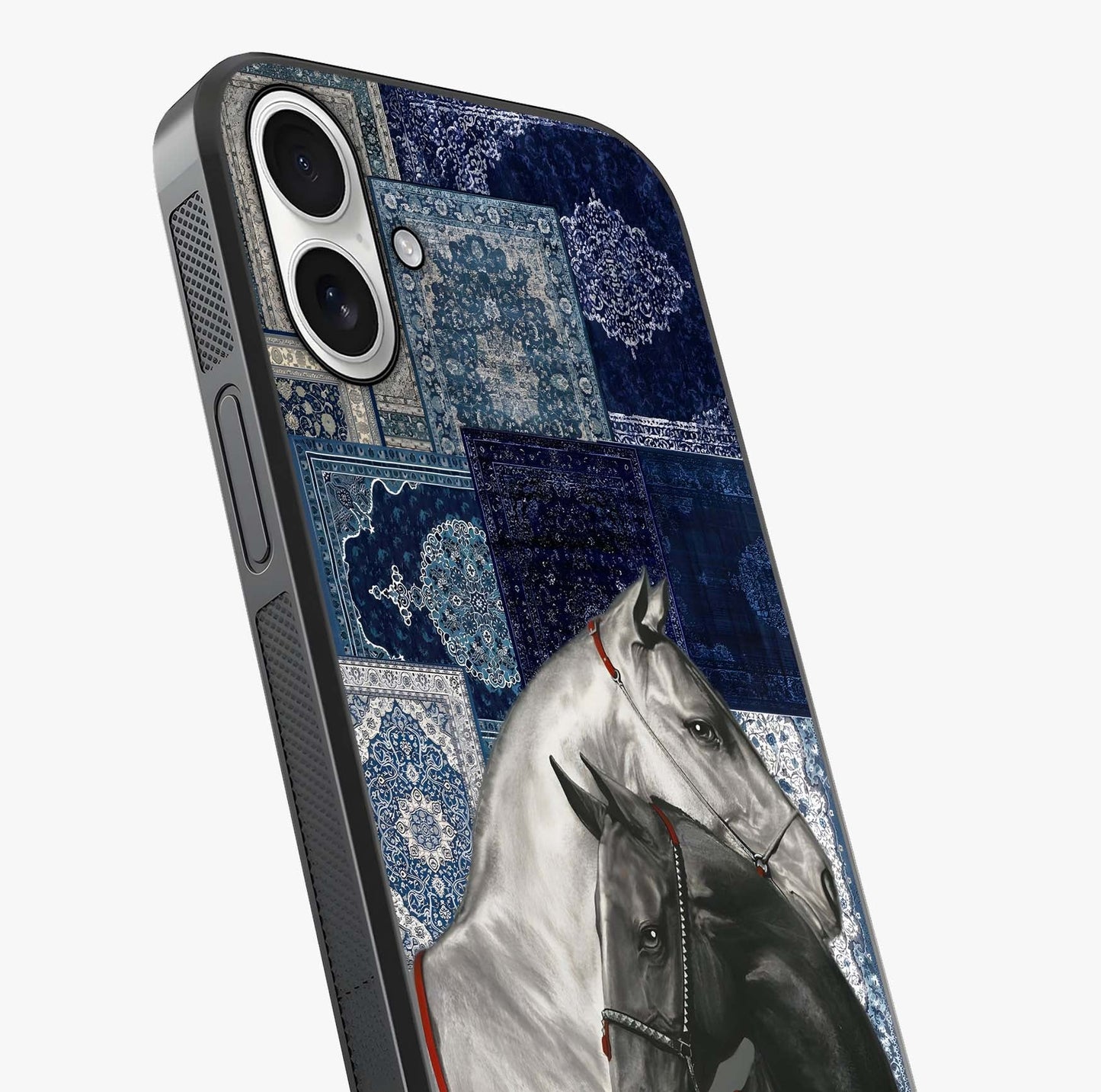 Midnight Stallion Blues Glass Case captured at a warm angle highlighting gloss, texture and premium glass finish.