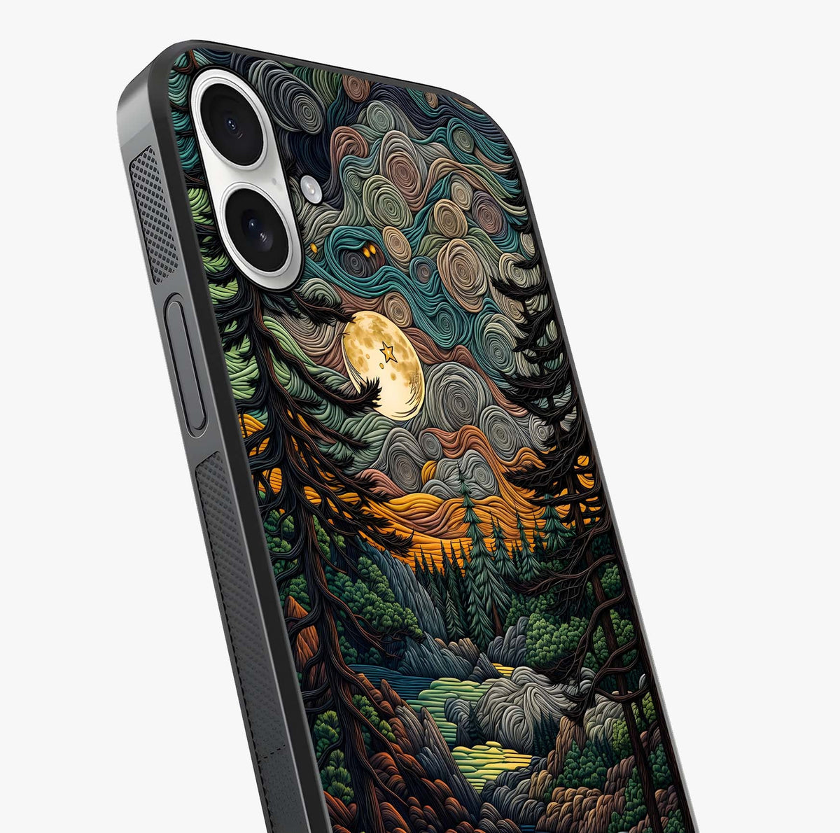 Moonlight Forest Dream Glass Case captured at a warm angle highlighting gloss, texture and premium glass finish.
