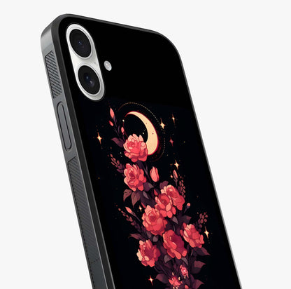 Moonlit Floral Elegance Glass Case captured at a warm angle highlighting gloss, texture and premium glass finish.
