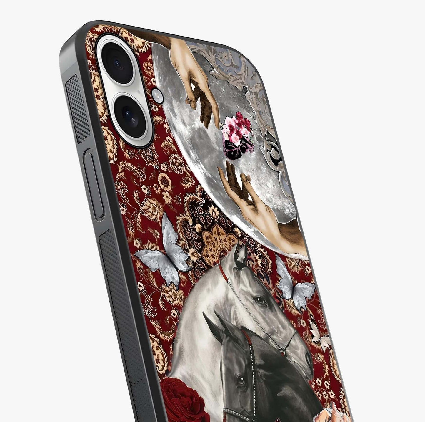 Moonlit Royal Stallion Glass Case captured at a warm angle highlighting gloss, texture and premium glass finish.