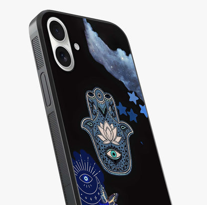 Mystic Hand Aura Glass Case captured at a warm angle highlighting gloss, texture and premium glass finish.