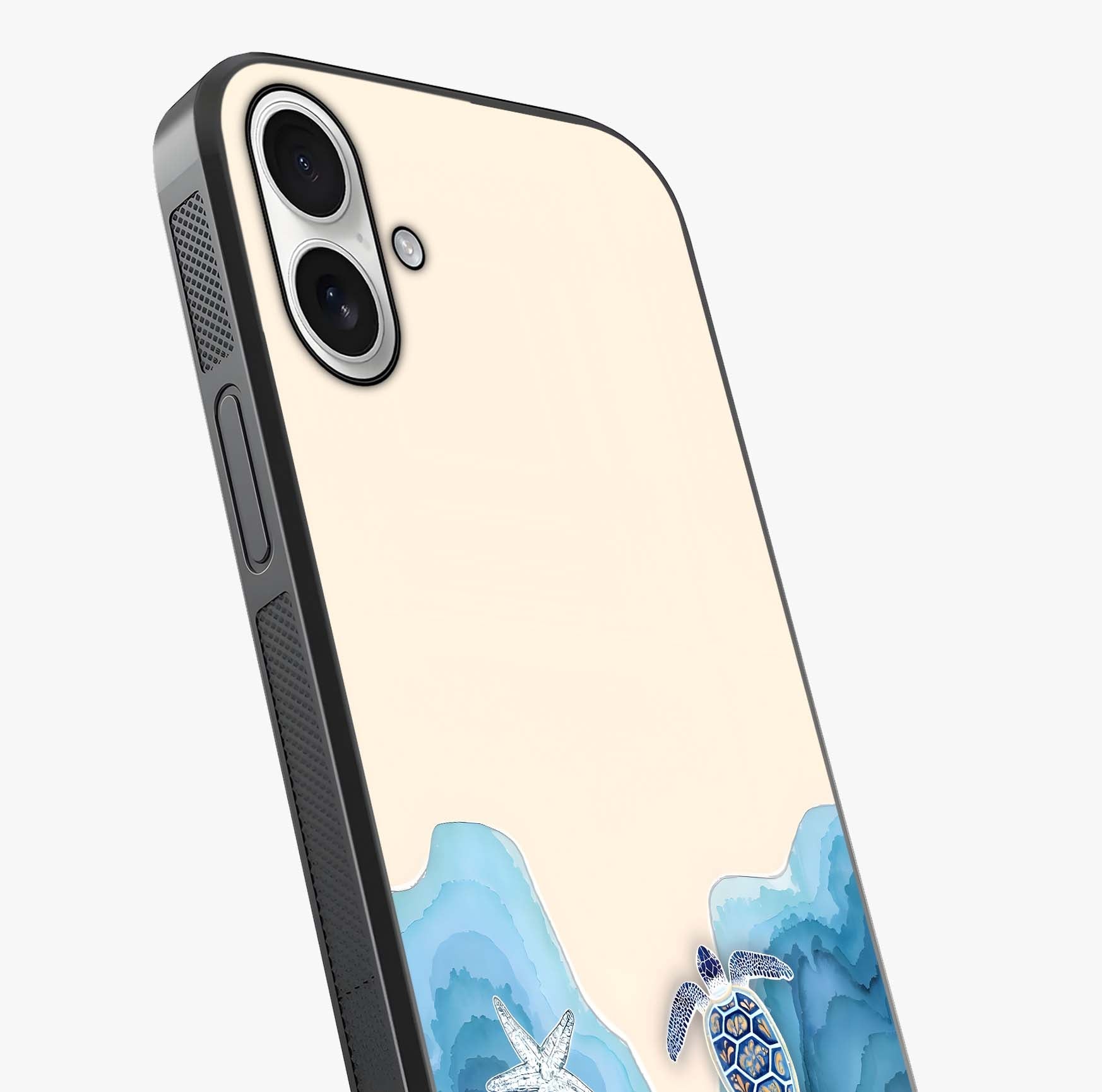 Ocean Drift Turtle Glass Case captured at a warm angle highlighting gloss, texture and premium glass finish.