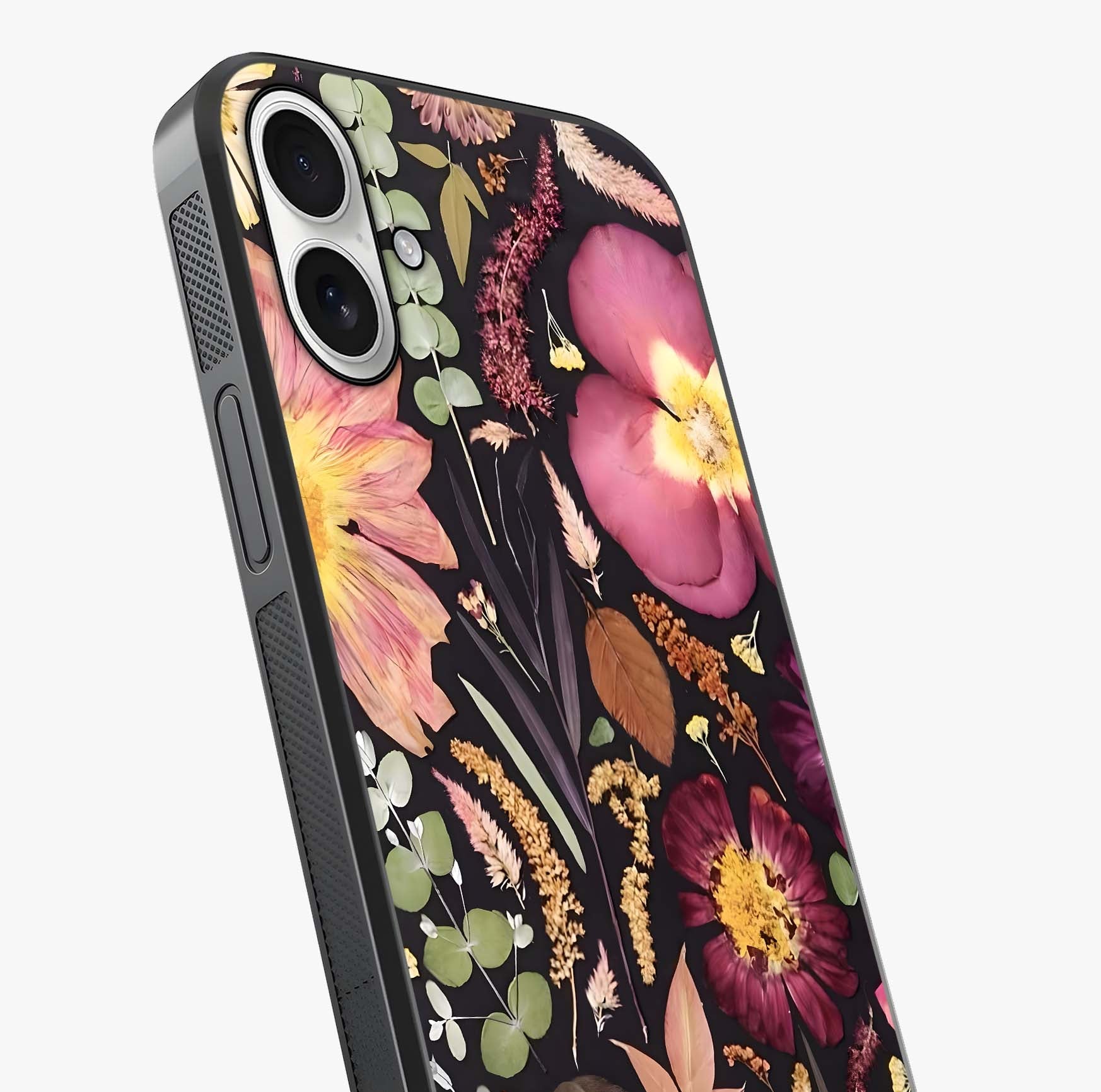 Petal Dream Tapestry Glass Case captured at a warm angle highlighting gloss, texture and premium glass finish.