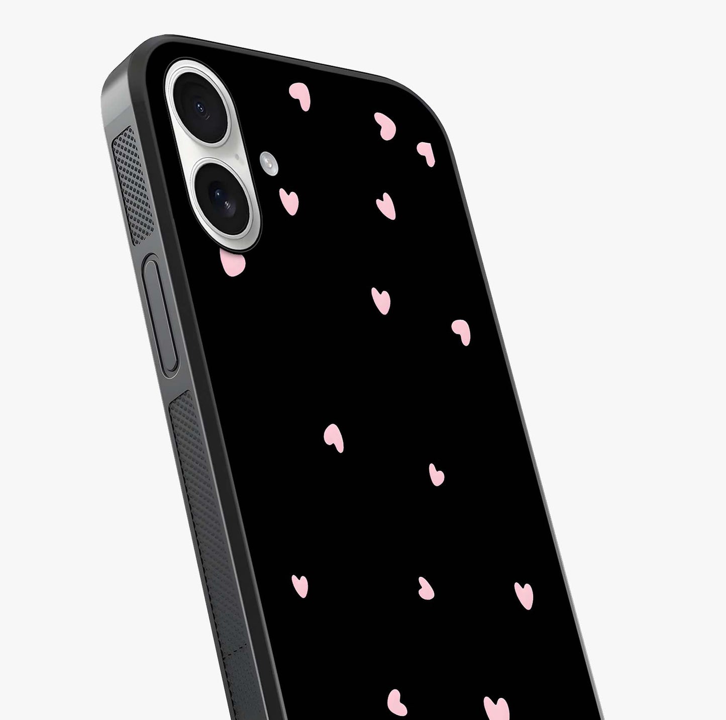 Pink Love Drops Glass Case captured at a warm angle highlighting gloss, texture and premium glass finish.