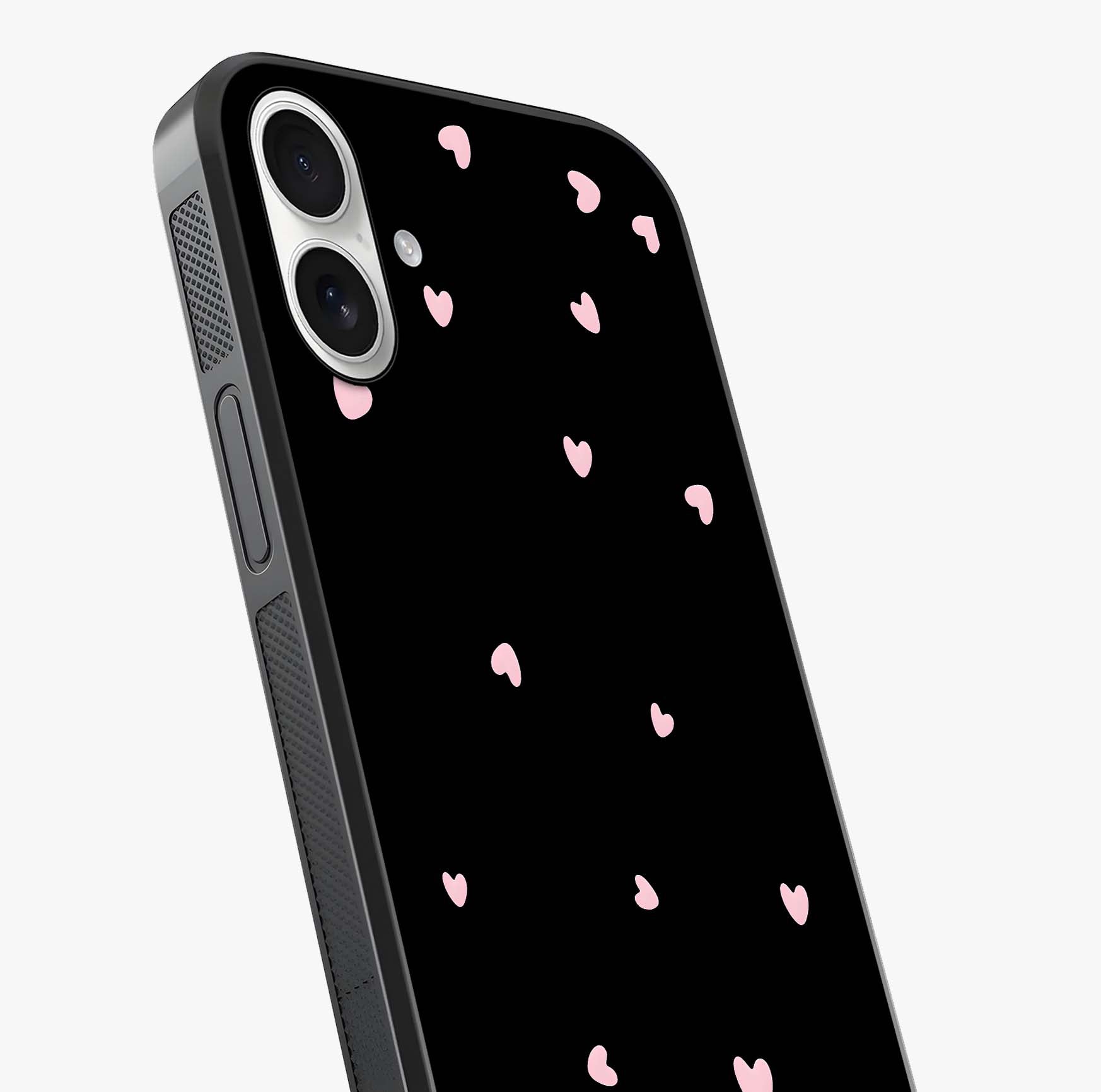 Pink Love Drops Glass Case captured at a warm angle highlighting gloss, texture and premium glass finish.