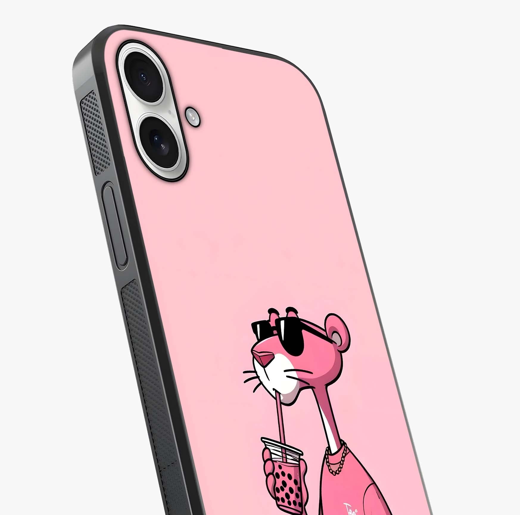 Pink Panther Glass Case captured at a warm angle highlighting gloss, texture and premium glass finish.
