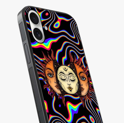 Psychedelic Sun Glass Case captured at a warm angle highlighting gloss, texture and premium glass finish.