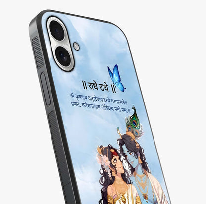 Radha Krishna Eternal Glass Case captured at a warm angle highlighting gloss, texture and premium glass finish.