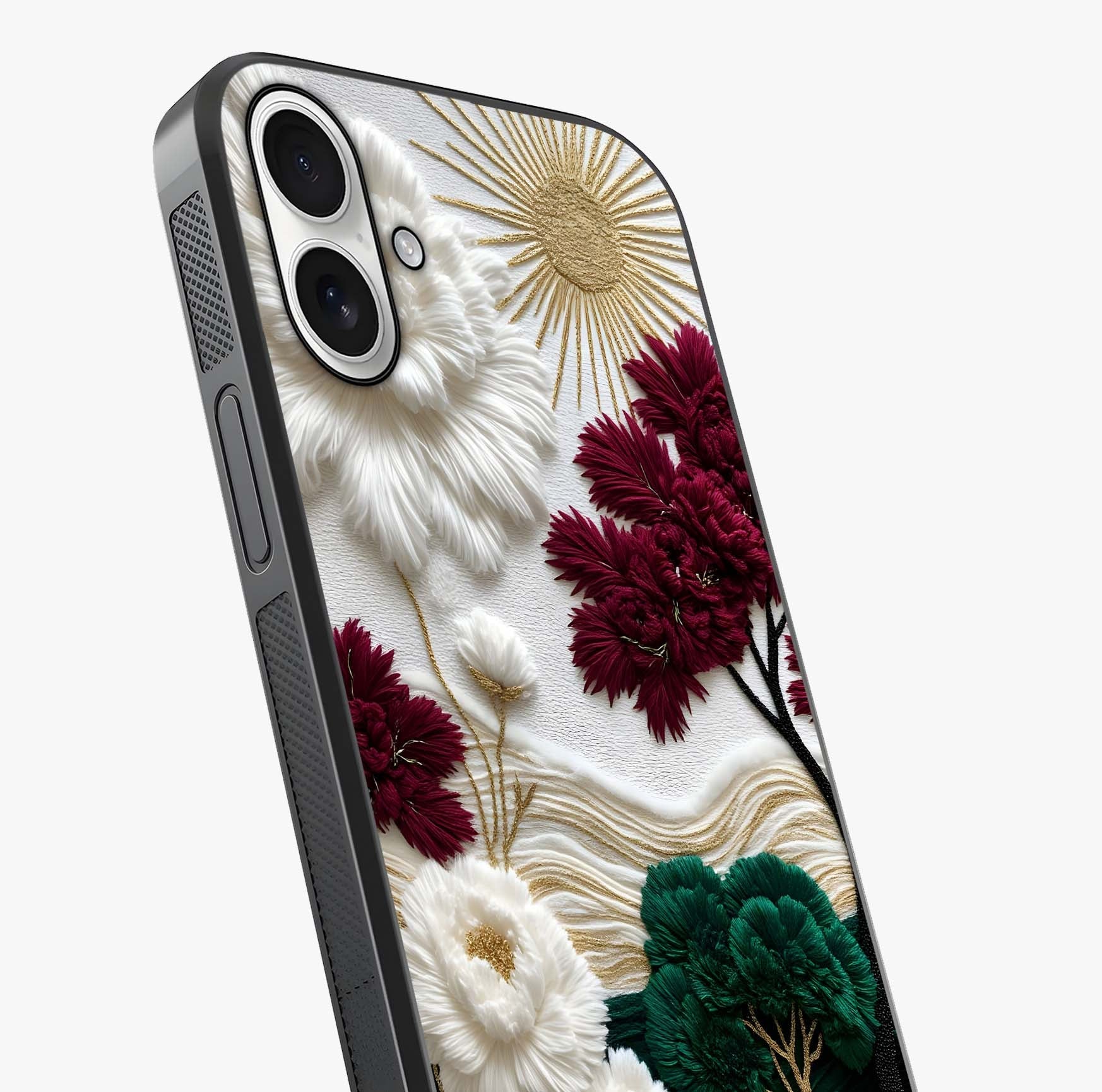 Radiant Bloom Elegance Glass Case captured at a warm angle highlighting gloss, texture and premium glass finish.