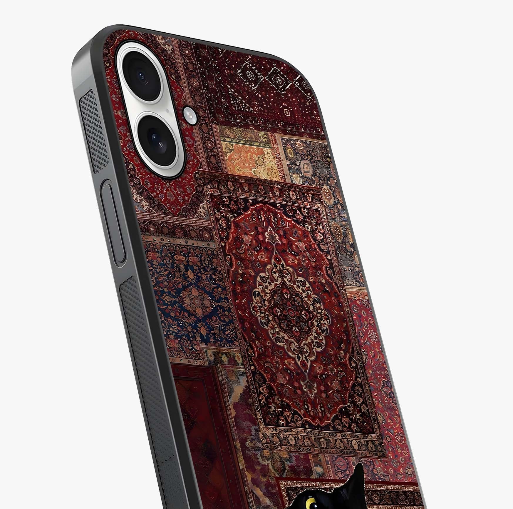 Regal Magic Cat Apple Glass Case captured at a warm angle highlighting gloss, texture and premium glass finish.