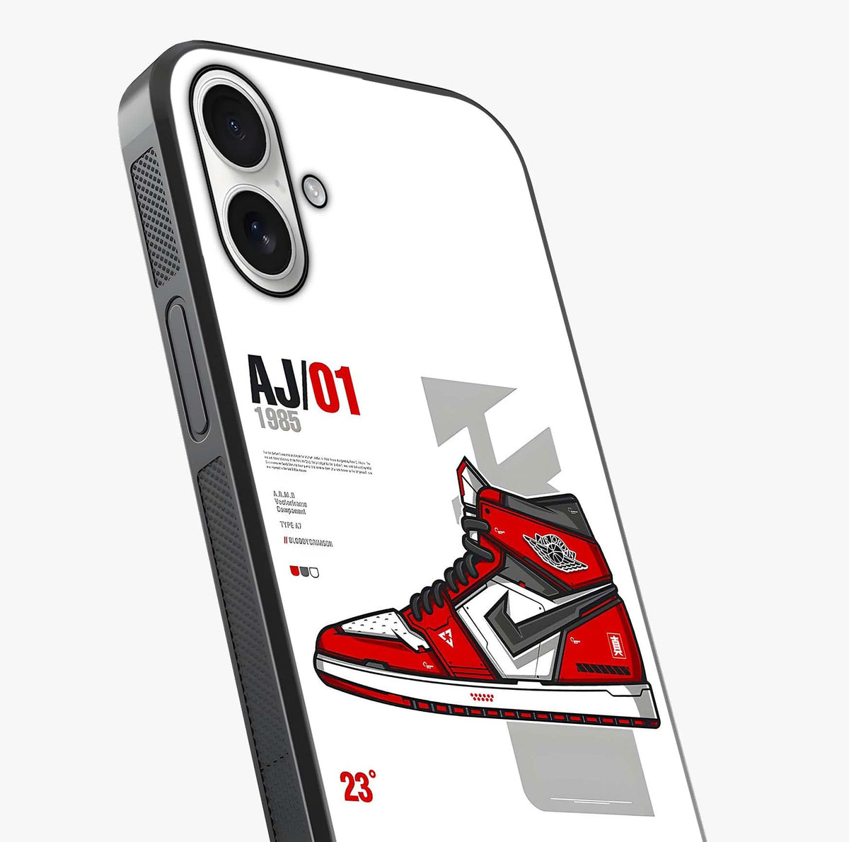 Retro Sneaker Blueprint Glass Case captured at a warm angle highlighting gloss, texture and premium glass finish.