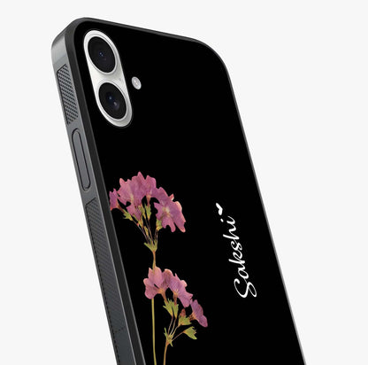 Riching Lavender Flower Custom Name Glass Case captured at a warm angle highlighting gloss, texture and premium glass finish.
