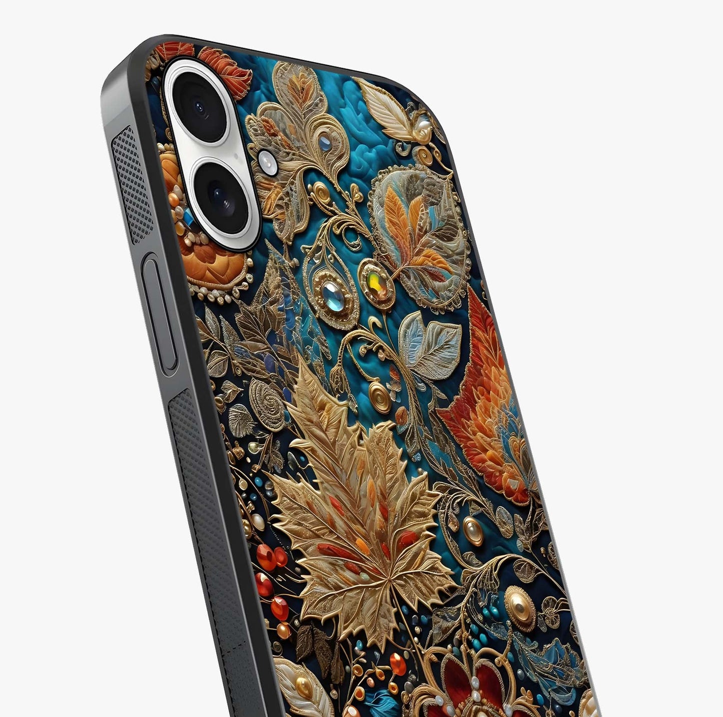 Royal Jewel Garden Glass Case captured at a warm angle highlighting gloss, texture and premium glass finish.