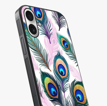 Royal Peacock Feathers Glass Case captured at a warm angle highlighting gloss, texture and premium glass finish.