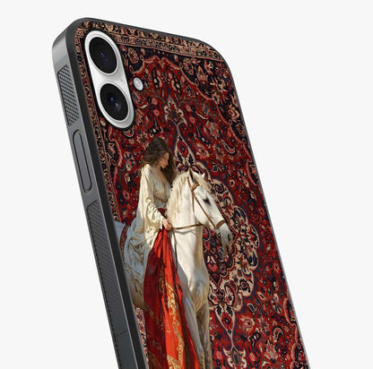 Royal Rider Tapestry Glass Case captured at a warm angle highlighting gloss, texture and premium glass finish.