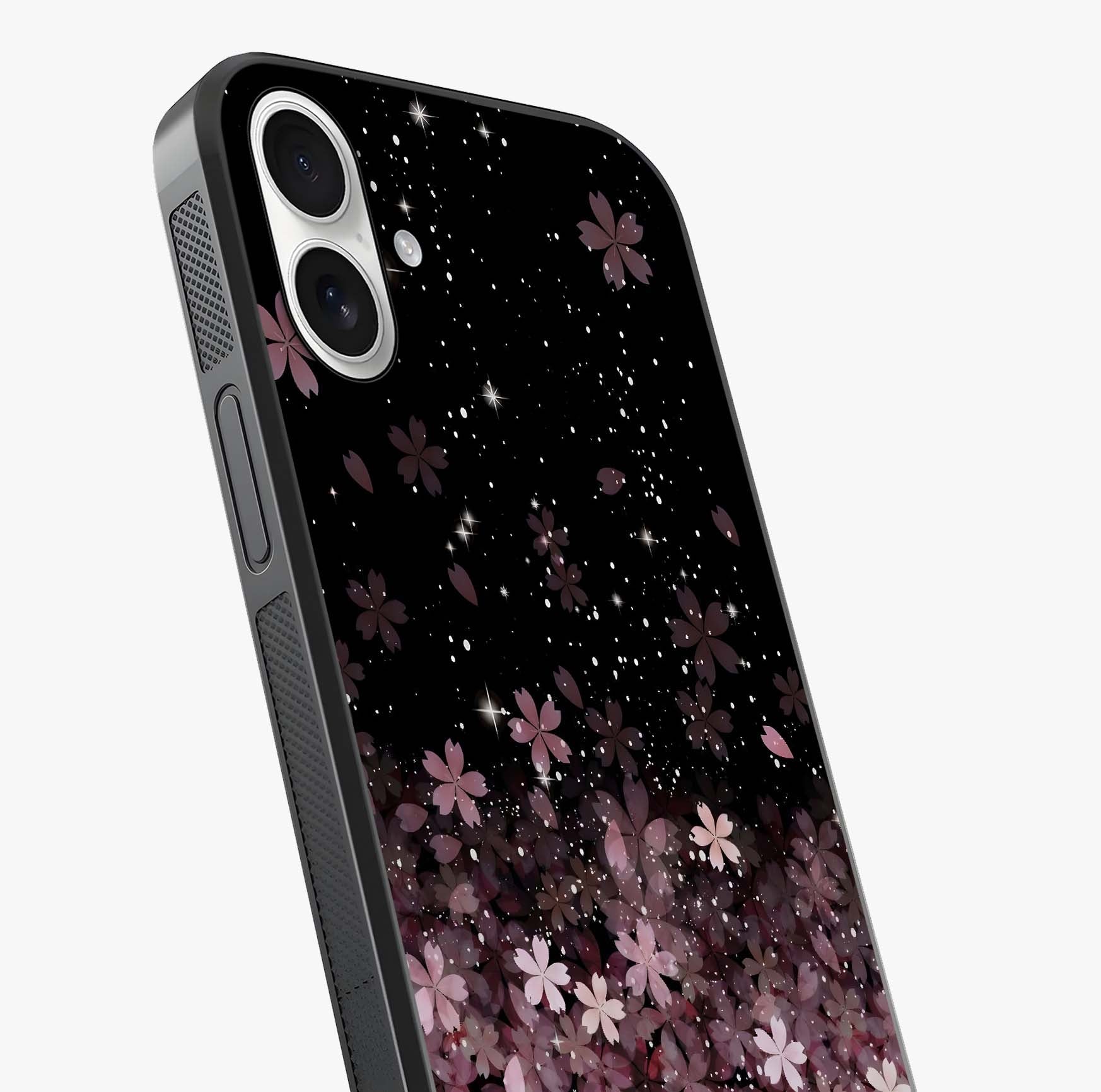 Small Starry Flowers Glass Case captured at a warm angle highlighting gloss, texture and premium glass finish.