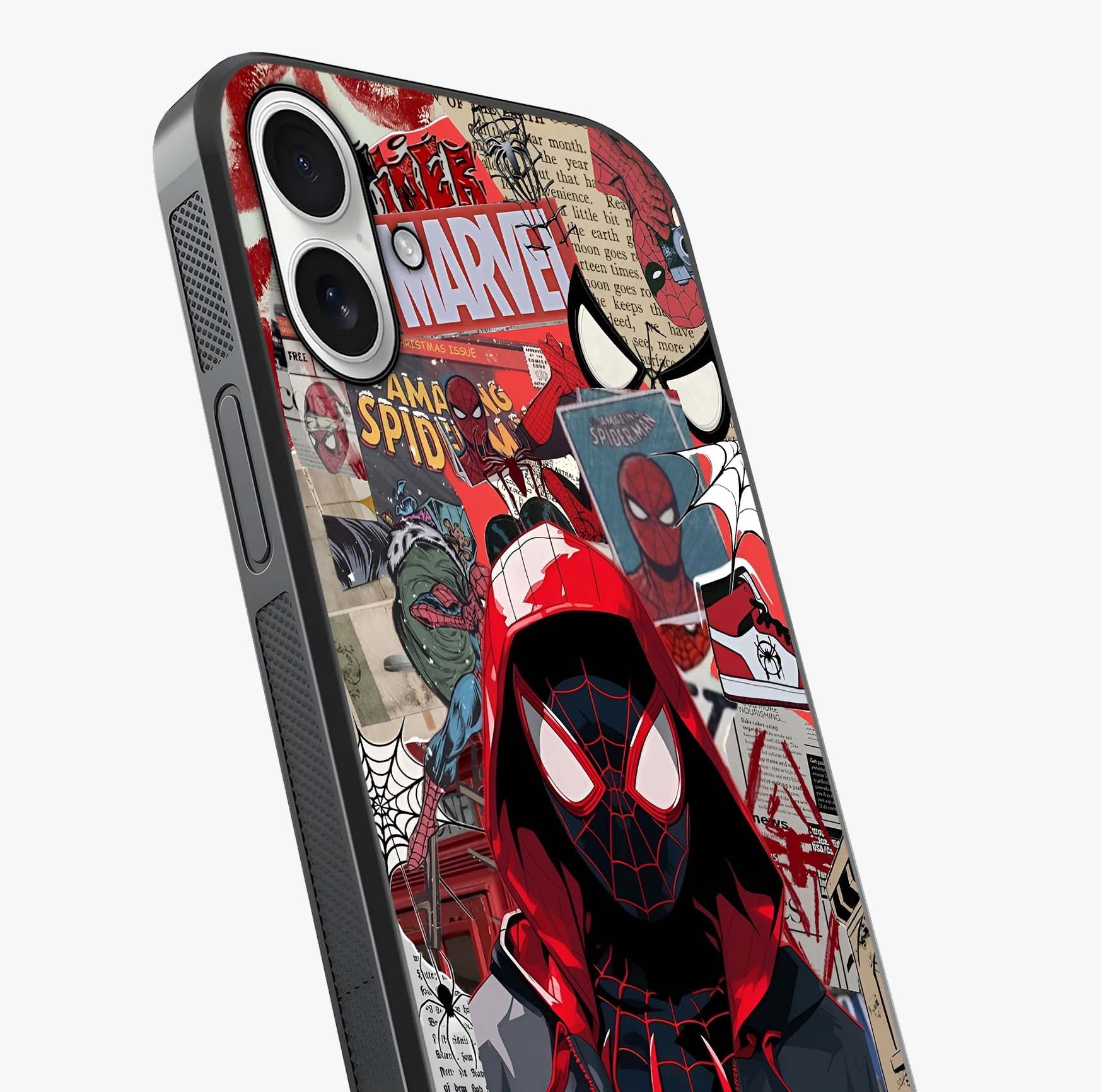 Spider Collage Street Glass Case captured at a warm angle highlighting gloss, texture and premium glass finish.