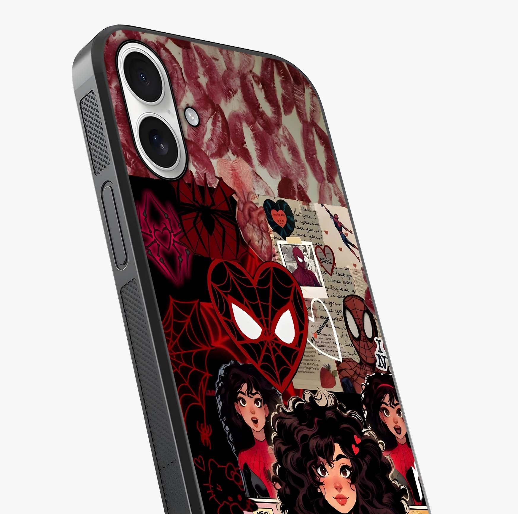 Spider Love Story Glass Case captured at a warm angle highlighting gloss, texture and premium glass finish.
