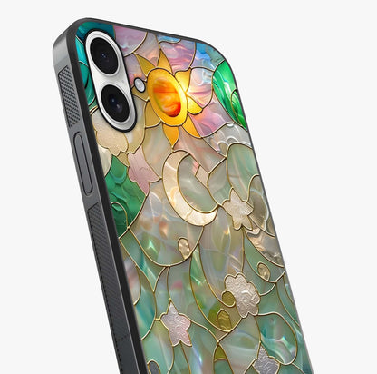 Stained Sunrise Glow Glass Case captured at a warm angle highlighting gloss, texture and premium glass finish.